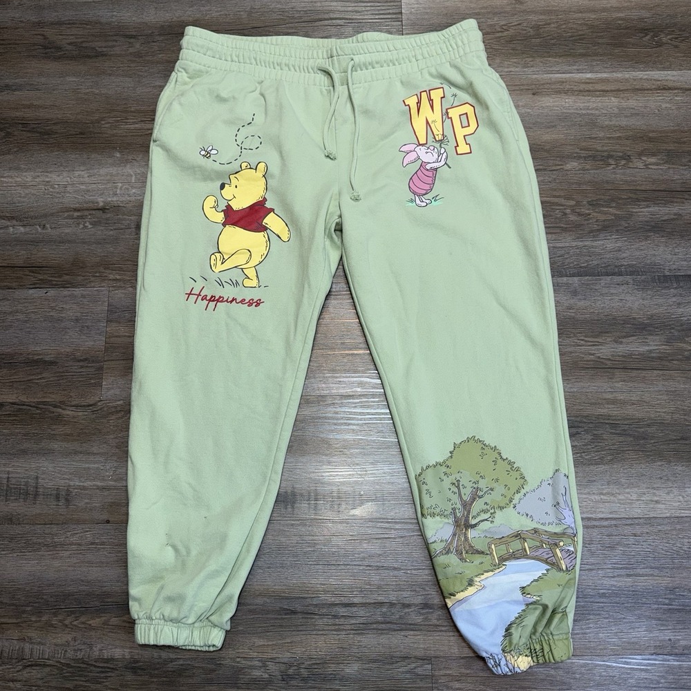 Winnie the Pooh Graphic Print Joggers Womens Plus-Size 2XL (20) Light Sage Green